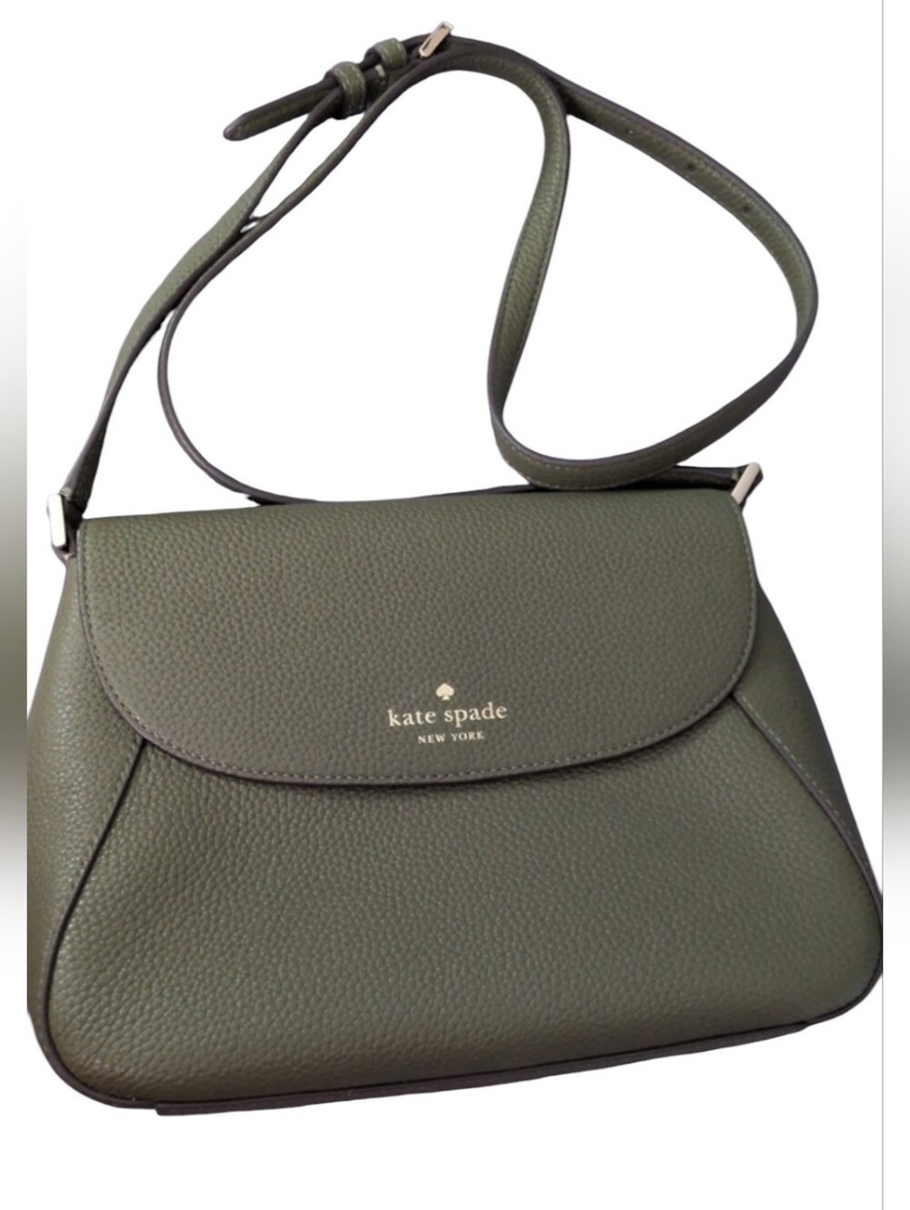 kate spade Olive Green Pebbled Leather Crossbody with Gold Logo